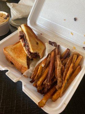 Brisket grilled cheese with fries