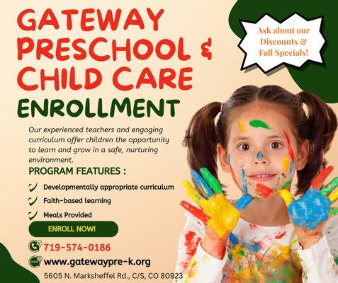 Faith based Preschool and Child Care serving families with children ages 6 weeks through 6 years!