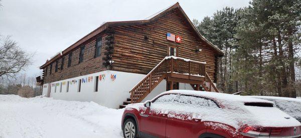March 1, 2023. Swiss ski lodge in Waitsfield, Vt.