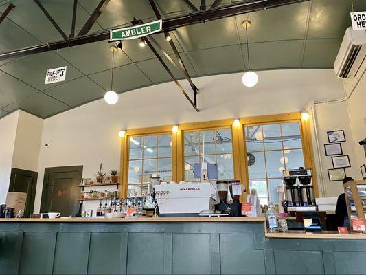 The coffee bar with two kiosks to order / Dec 2025