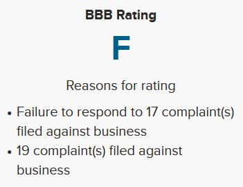 Better Business Bureau "F" rating