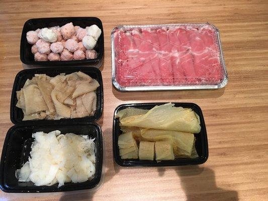 Lamb, fried curd, fishball