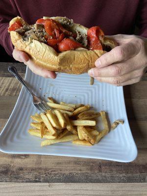 Steak sandwich with soggy roll