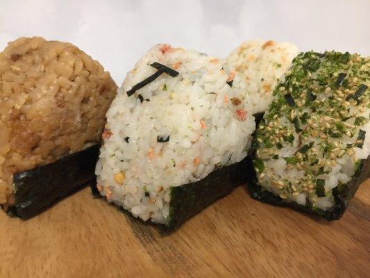 (L-R) Auntie Nonas chicken gohan, salmon Chazuke, kimchi Taegu, Andasu