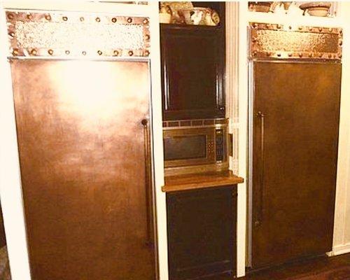 Wendy made sink countertop & pictured door panels only, handles ordered elsewhere, & I made the top panels to match range hood I made.