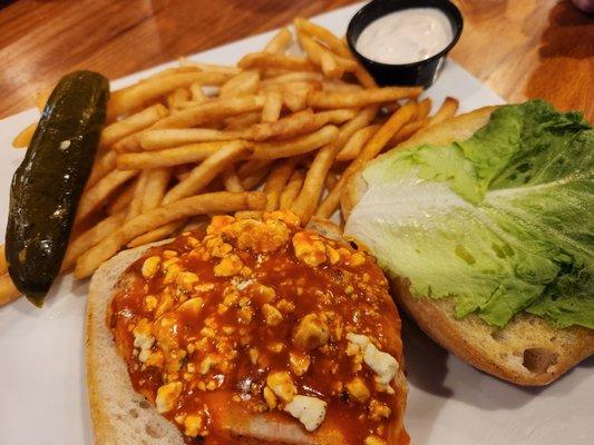 Buffalo chicken sandwich that gave my husband a healthy glow with the kick