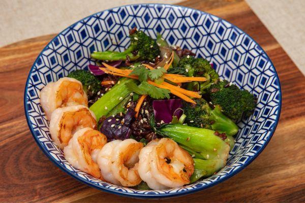 Forbidden Veggie Rice Seared Shrimp