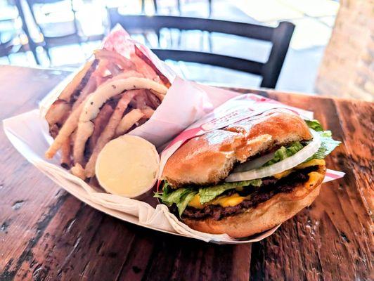 Double Smash-Burger and Fries with Garlic Yayo