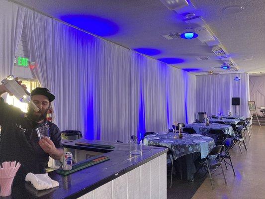 Bar in hall. Excellent service