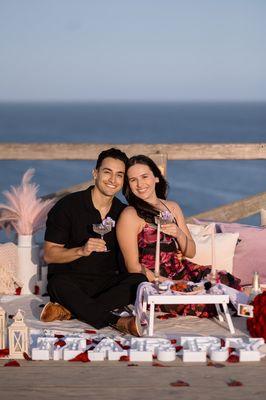Proposal planner setup in Malibu with ocean view
