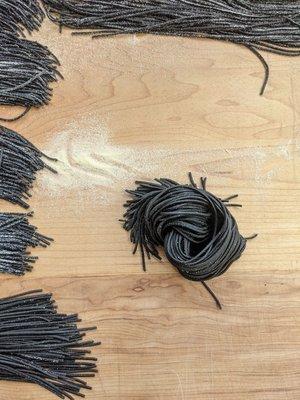 Fresh squid ink spaghetti
