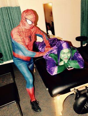 Even villains need a massage! Marvelous Massage at a Halloween party. :)