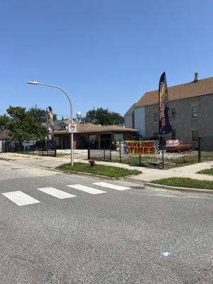 Main street view of tire shop