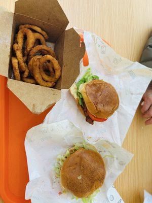 Chicken bbq, crispy chicken and onion rings