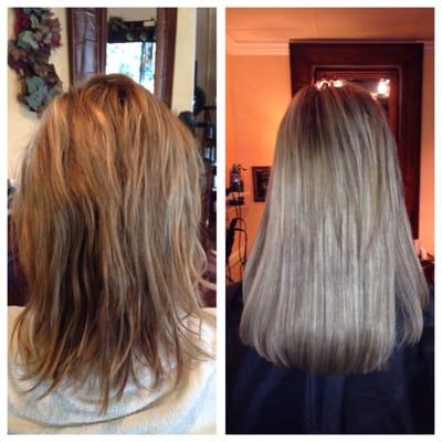 Before and After done with Perfect Locks Hair Extensions