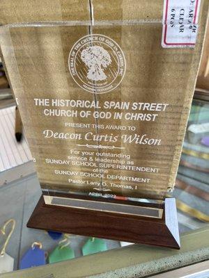 Outstanding Service Award plaque