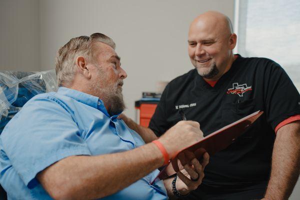 Waylon (on the right) is our Certified Nurse Anesthetist ready to help you with your dental fear and pain!