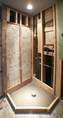 Converted from bathtub to stand up shower installation,with shower body rough in.