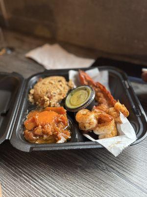 Lobster and 3 Shrimp Special with 2 Sides (hibachi rice and yams)