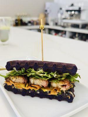 One-half of the Kakuni (Pork Belly) Ube Waffle