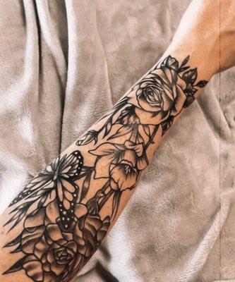 All 3 of my sons birth flowers and a butterfly representing me