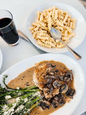Chicken Marsala (sooo good!!) and kids Macaroni And Cheese (also V tasty)