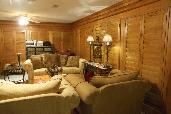 Stained Wood Plantation Shutters add warmth to your decor.