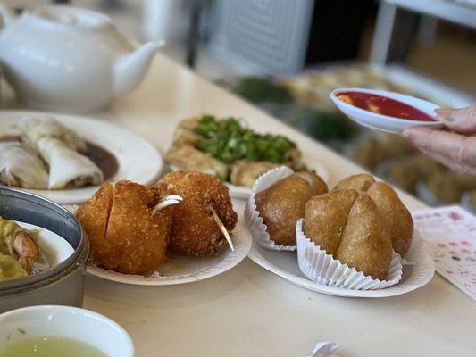 Stuffed Crab Claws: Pretty but disappointing Salt water puffs (haam seui gok) excellent