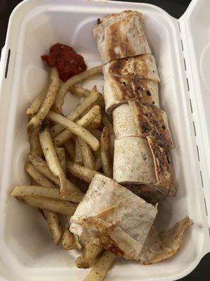 Beef Shawarma wrap with fries
