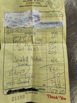 This is what I was charged 750.00 dollars for three locks and keys