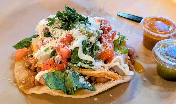 Shredded chicken tostada