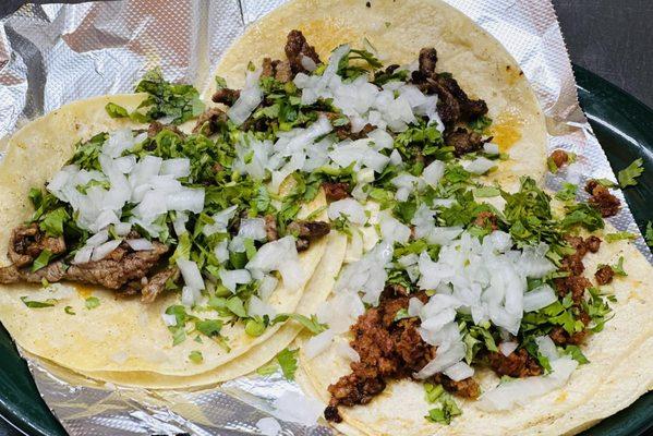 Grill steak Tacos with Cilantro and onions, corn tortillas