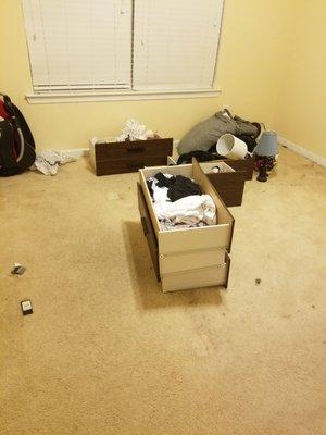 Dresser drawers left behind only the shell of the dresser itself was taken