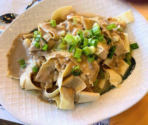 Tofu skin with sesame paste.