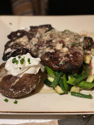 Ribeye steak topped with blue cheese