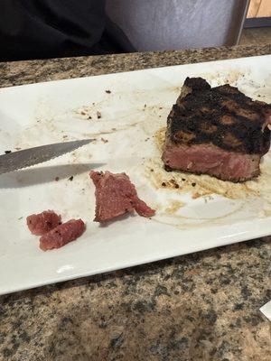NY Strip, under cooked.