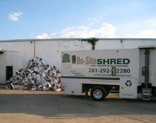 On-Site Shred mobile paper shredding truck empty boxes in Houston Texas