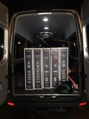 The 4- 75" TVs returned for 12 smaller TVs.