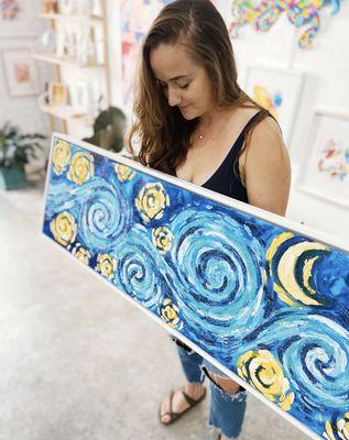 Original texture painting reminiscent of Van Gogh's original Starry Night.
