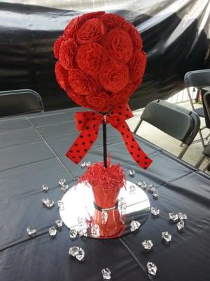 The flowers were made with paper crepe (dolla store). Mirror from dolla store. The rest was purchased @ craft depot!