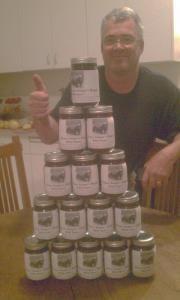 The Badger and a pyramid of 16oz mason jars.