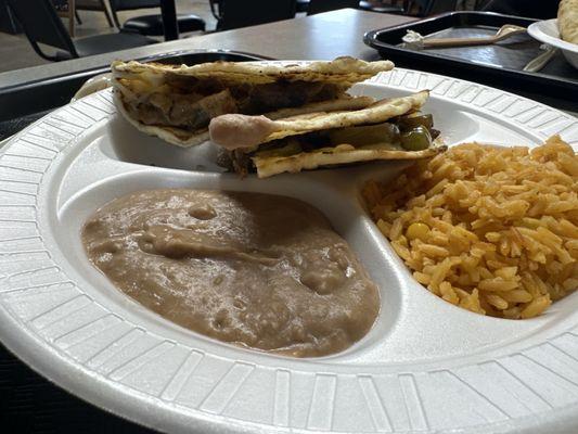 Chicken and beef quesadillas.