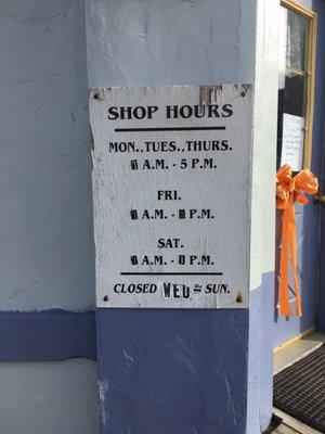 Hours as of October 2018