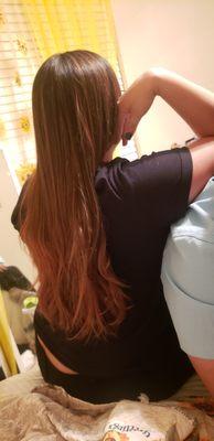 First wash after champagne pink color.