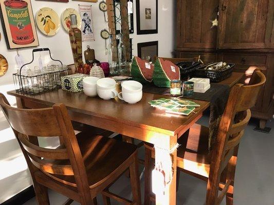 Brown craft table w/4 chairs