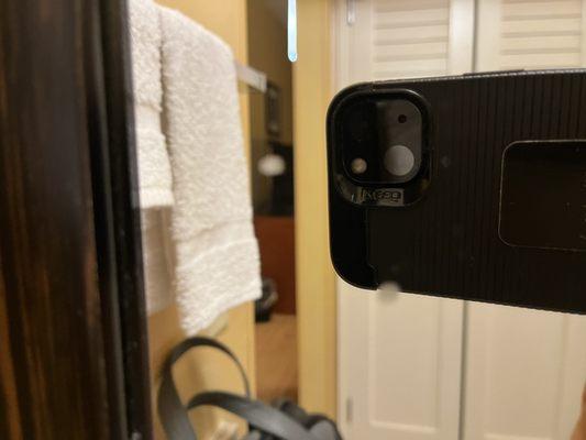 I think the toothpaste splatter droplets on the mirror tell the story. This mirror wasn't cleaned. Well, I HOPE it's toothpaste