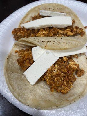 Chorizo tacos I made with the chorizo sample