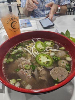 Pho with brisket and meatballs