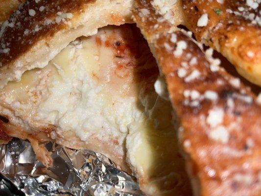 Inside cheese calzone