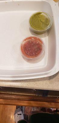 2 small salsa cups, one green and one red